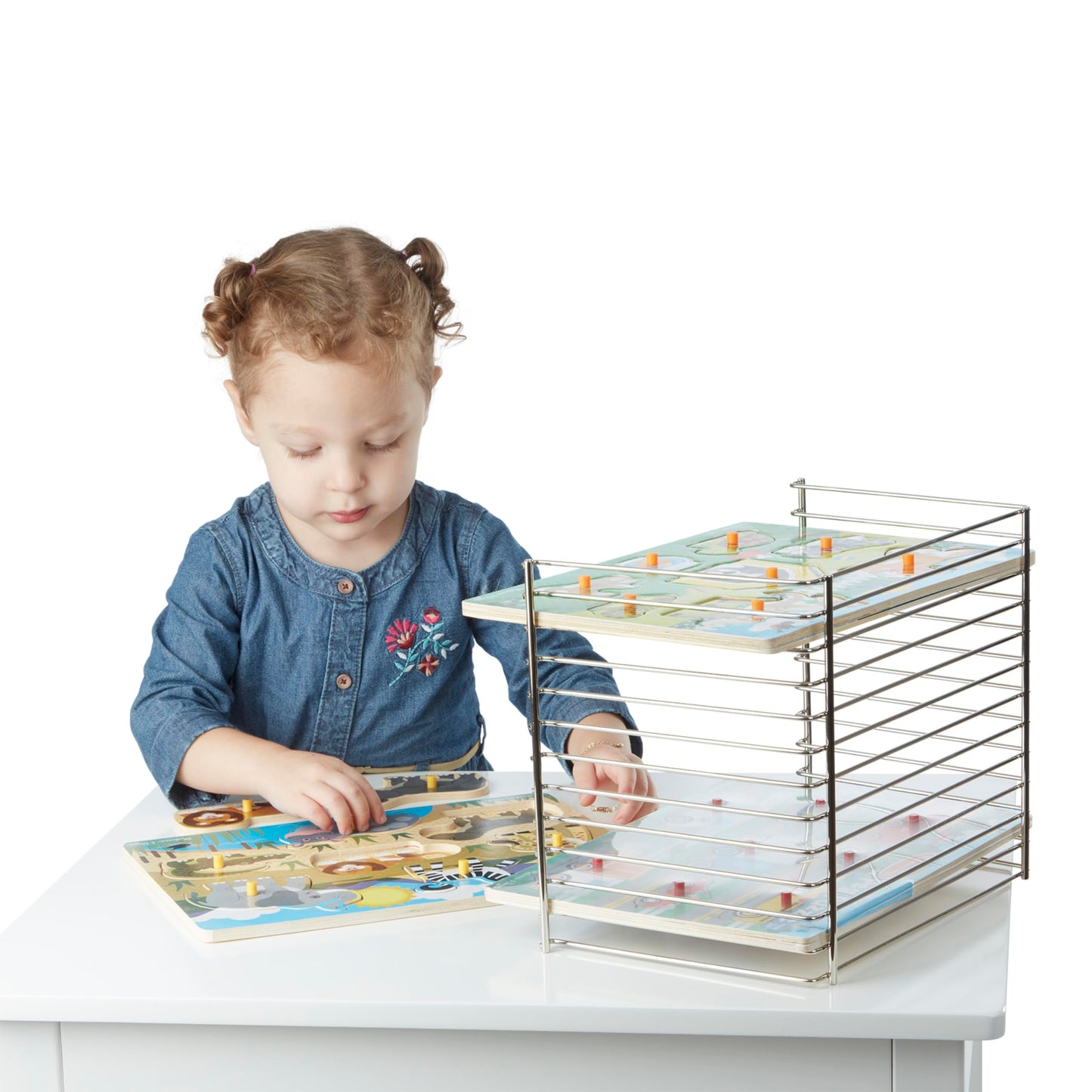 Melissa & Doug Puzzle Storage Rack – Wire Rack Holds 12 Puzzles