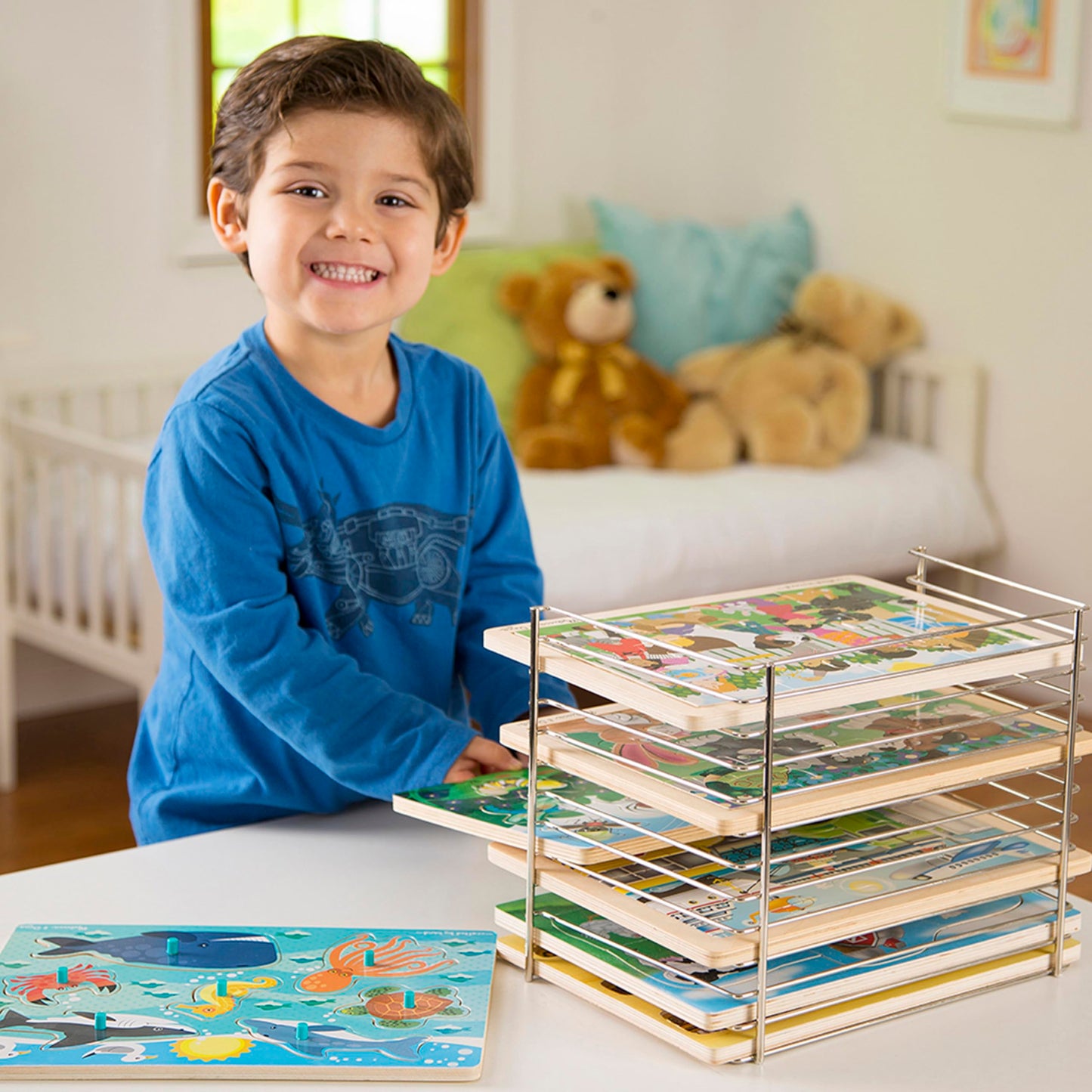 Melissa & Doug Puzzle Storage Rack – Wire Rack Holds 12 Puzzles