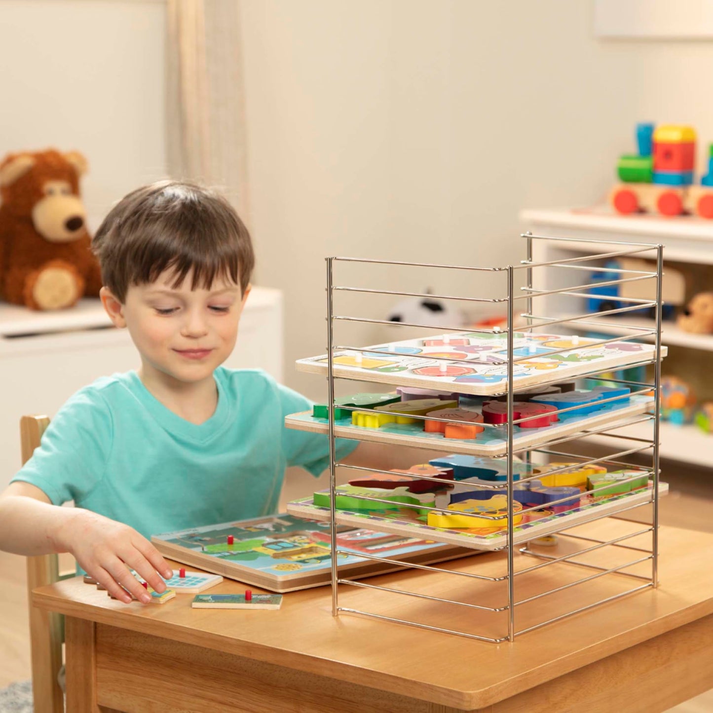 Melissa & Doug Puzzle Storage Rack – Wire Rack Holds 12 Puzzles