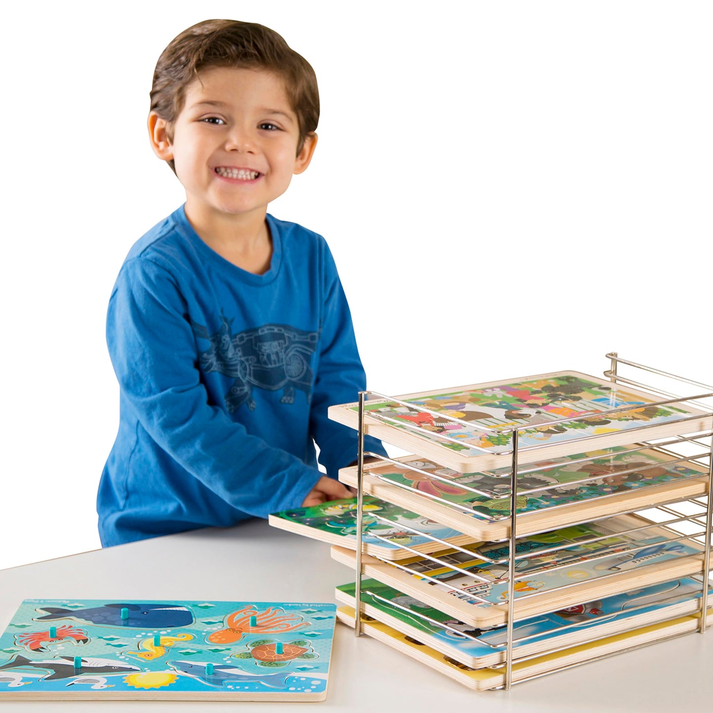 Melissa & Doug Puzzle Storage Rack – Wire Rack Holds 12 Puzzles