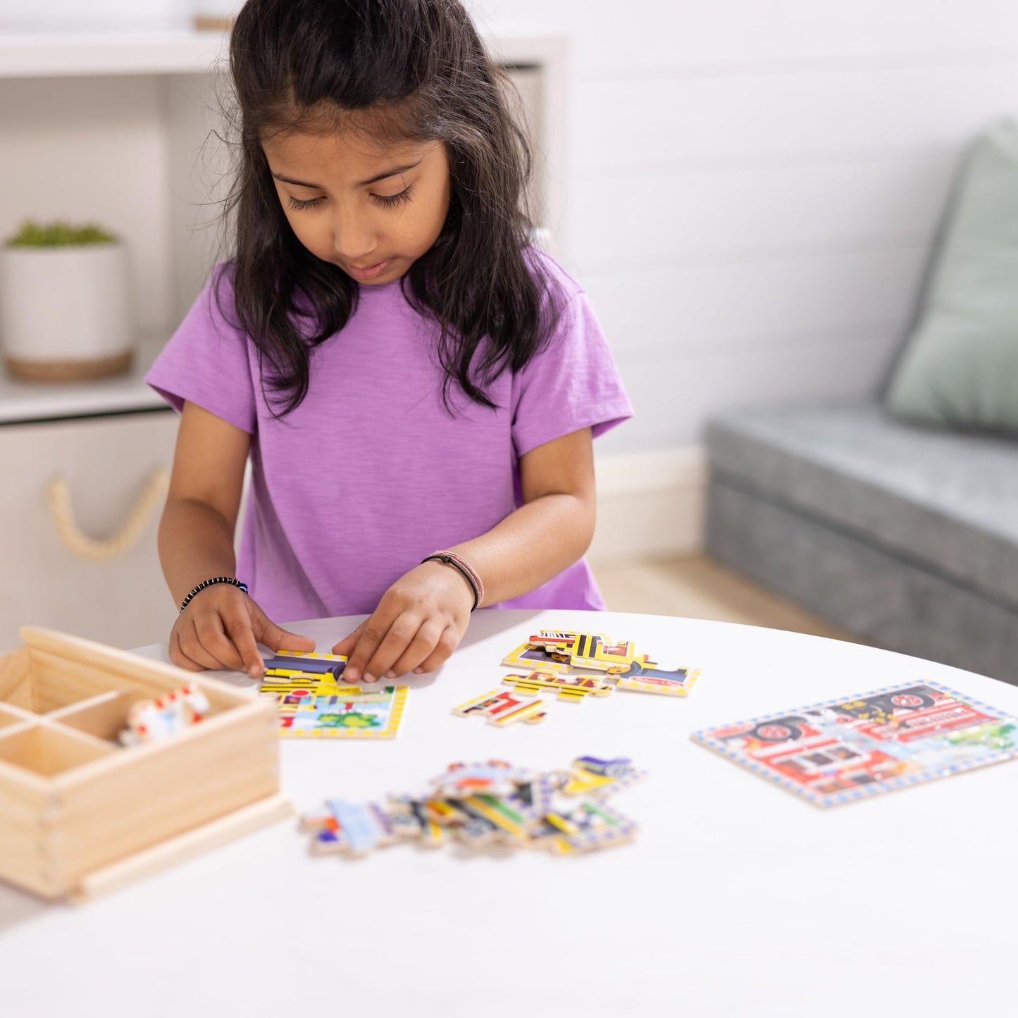 Melissa & Doug 4-in-1 Wooden Vehicle Puzzle Set – 48 Pieces, FSC Certified, Storage Box, Ages 3+