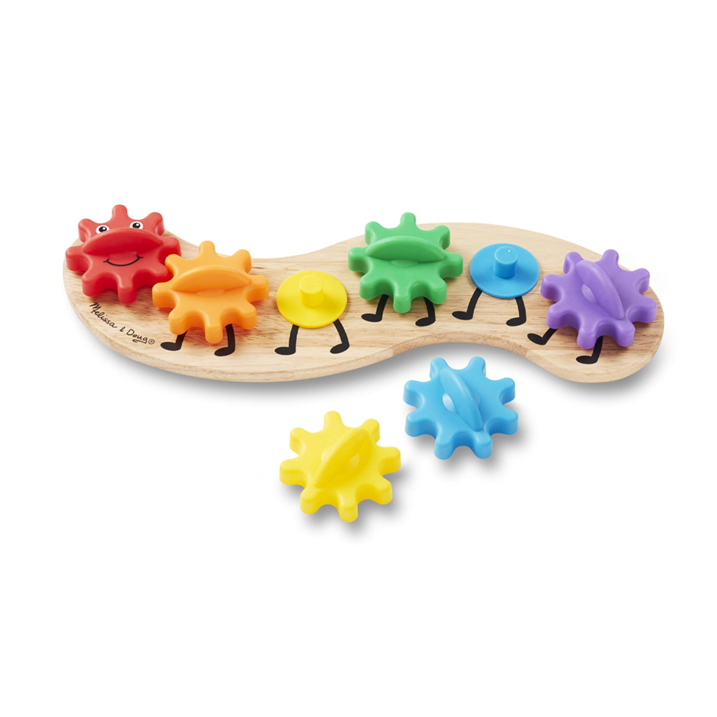 Melissa & Doug Rainbow Caterpillar Gear Toy – 6 Interchangeable Gears | Wooden Toddler Toy