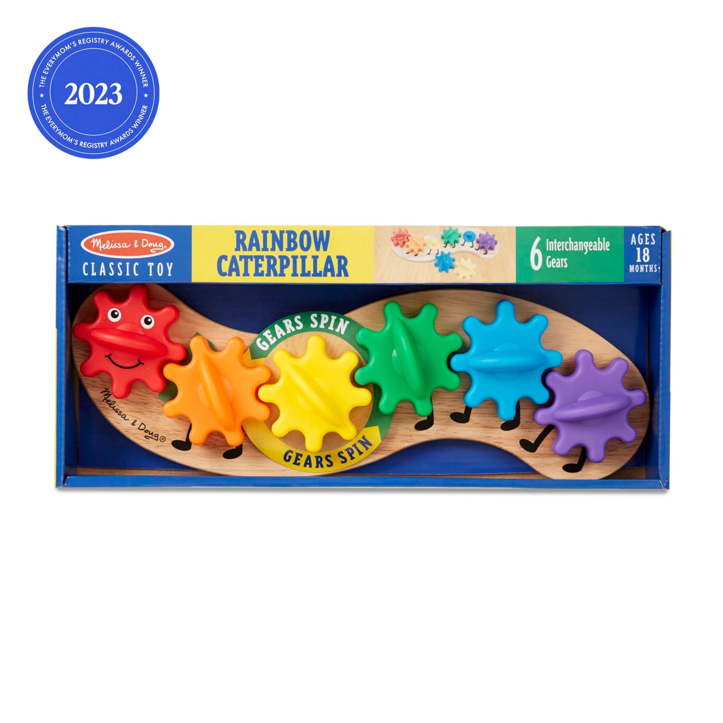 Melissa & Doug Rainbow Caterpillar Gear Toy – 6 Interchangeable Gears | Wooden Toddler Toy
