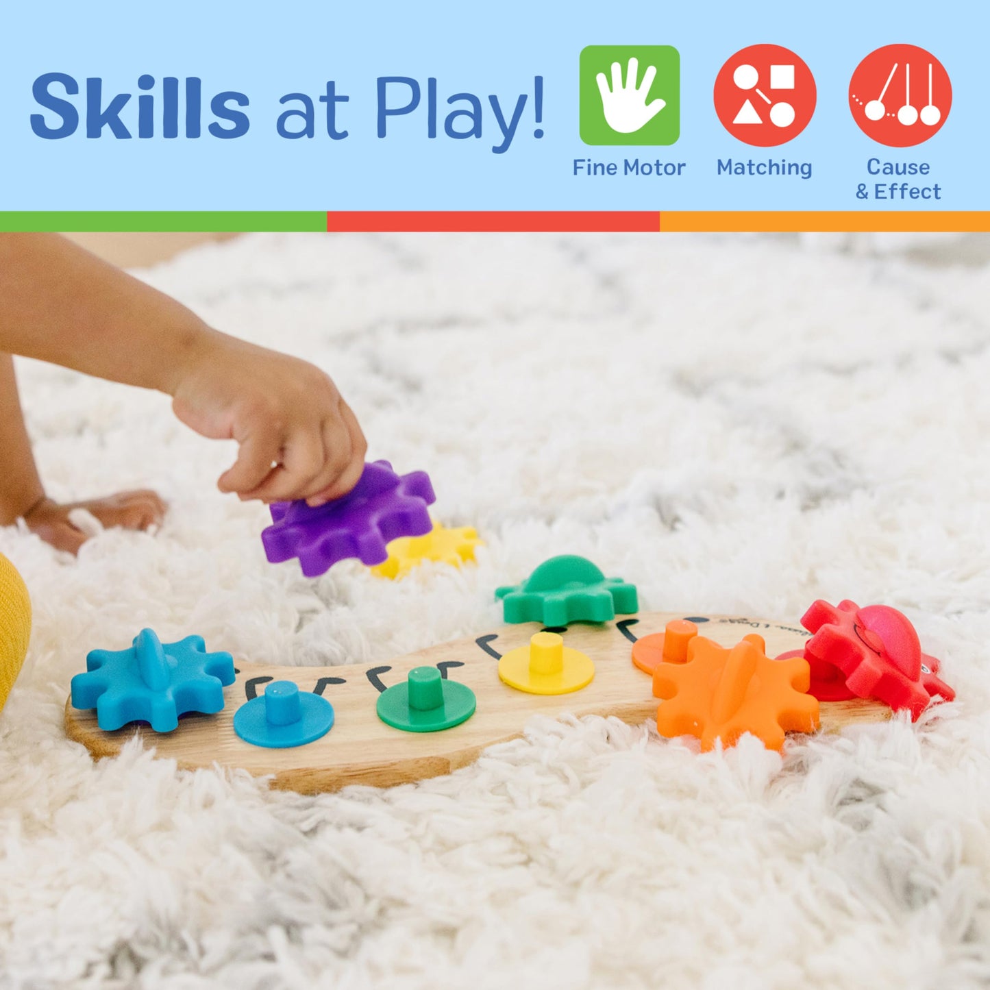 Melissa & Doug Rainbow Caterpillar Gear Toy – 6 Interchangeable Gears | Wooden Toddler Toy