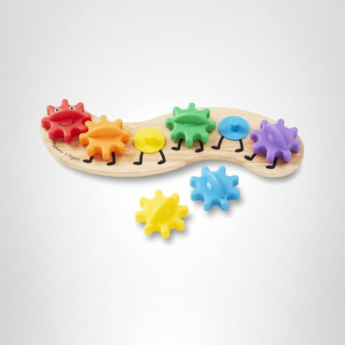 Melissa & Doug Rainbow Caterpillar Gear Toy – 6 Interchangeable Gears | Wooden Toddler Toy
