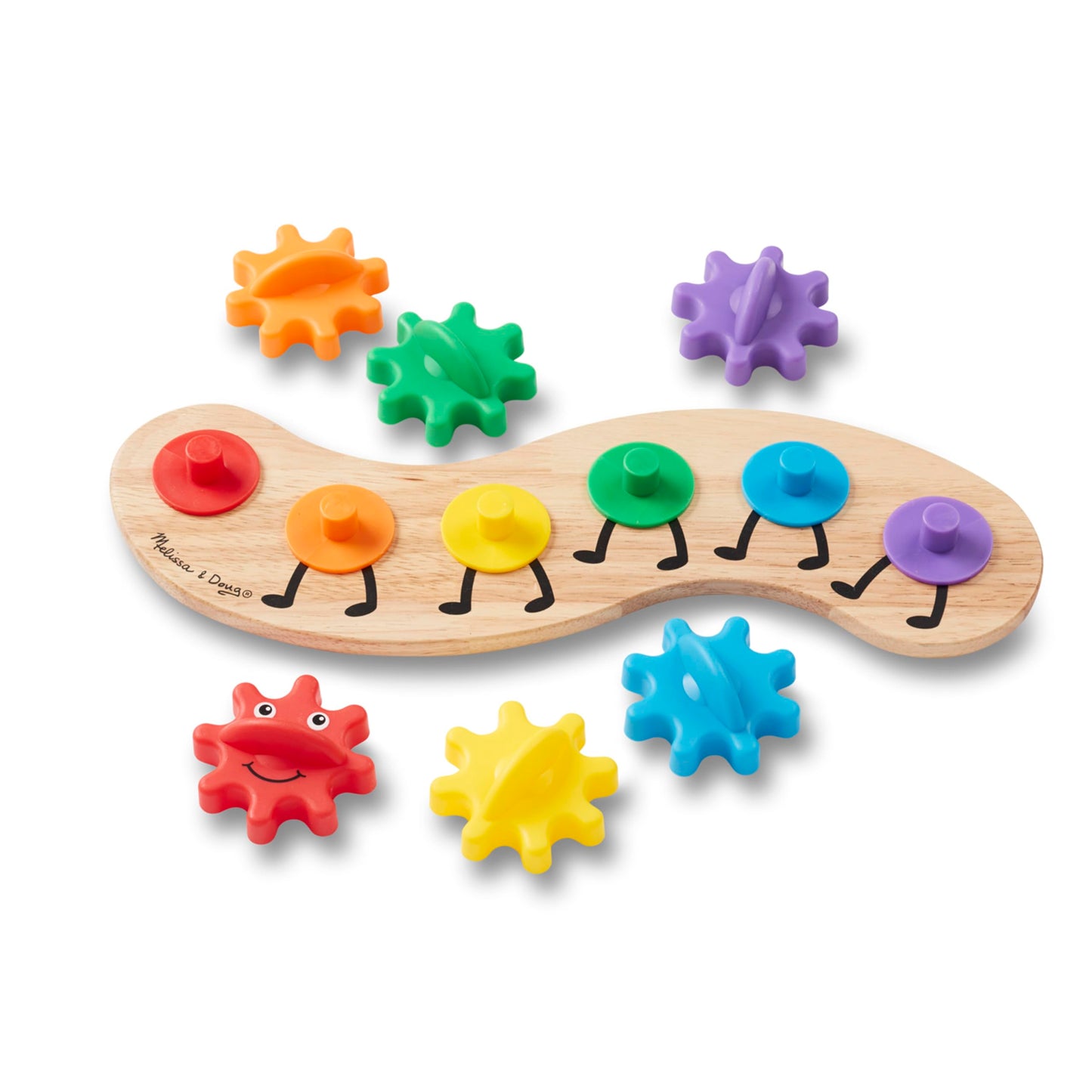 Melissa & Doug Rainbow Caterpillar Gear Toy – 6 Interchangeable Gears | Wooden Toddler Toy