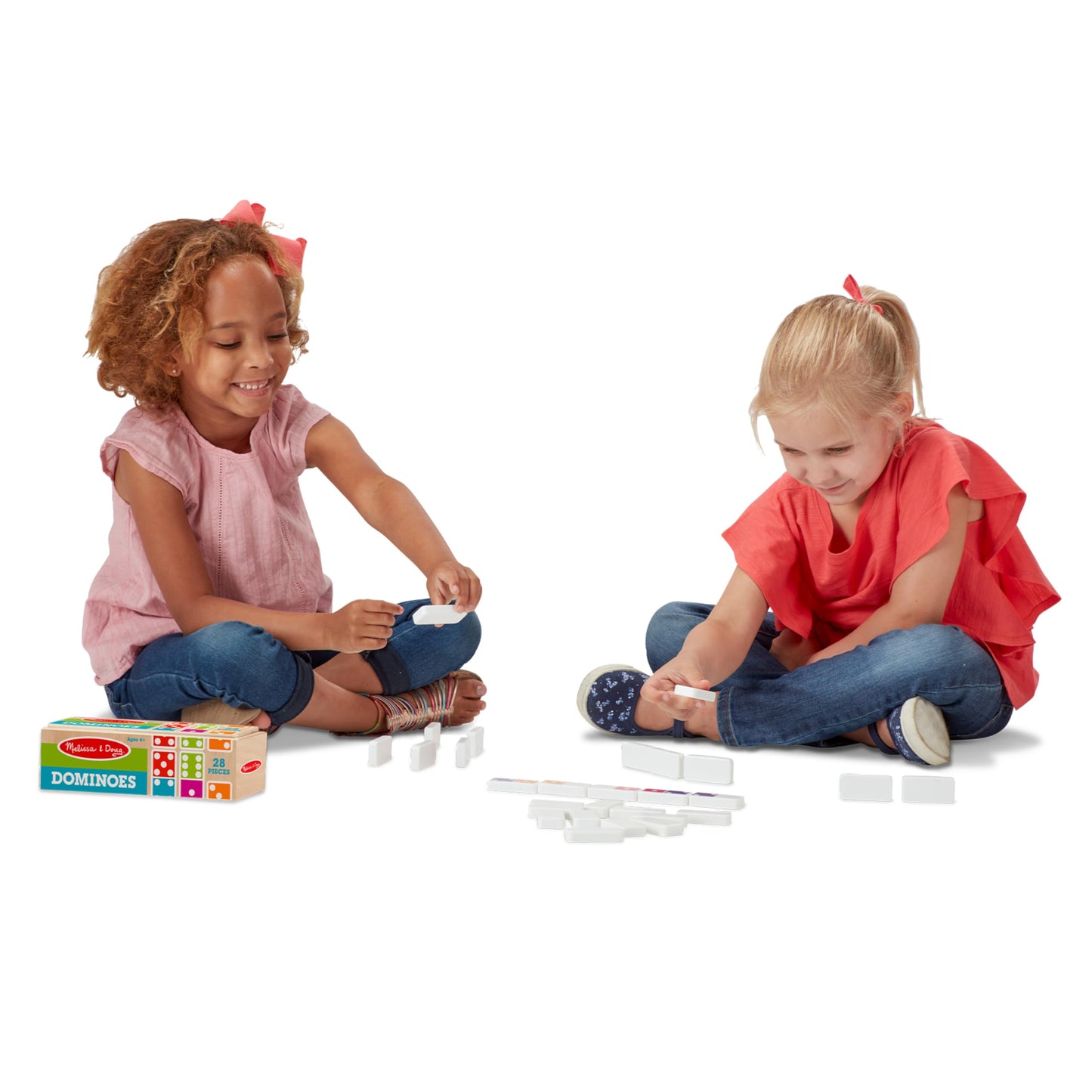 Melissa & Doug Dominoes Tabletop Game – 28 Colorful Tiles in Wooden Storage Box