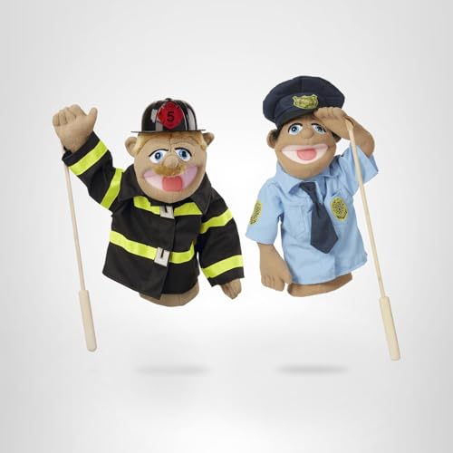 Melissa & Doug Rescue Puppet Set – Police Officer & Firefighter Puppets for Imaginative Pretend Play