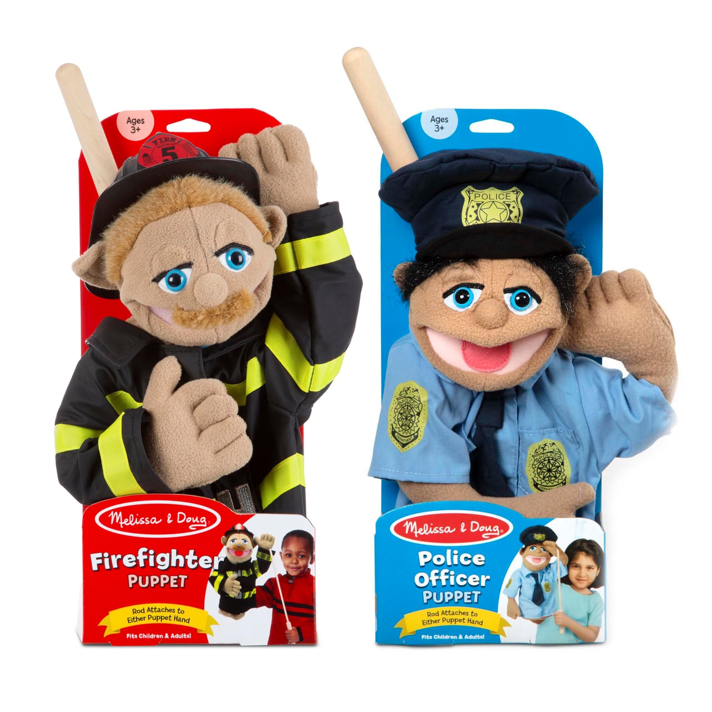 Melissa & Doug Rescue Puppet Set – Police Officer & Firefighter Puppets for Imaginative Pretend Play