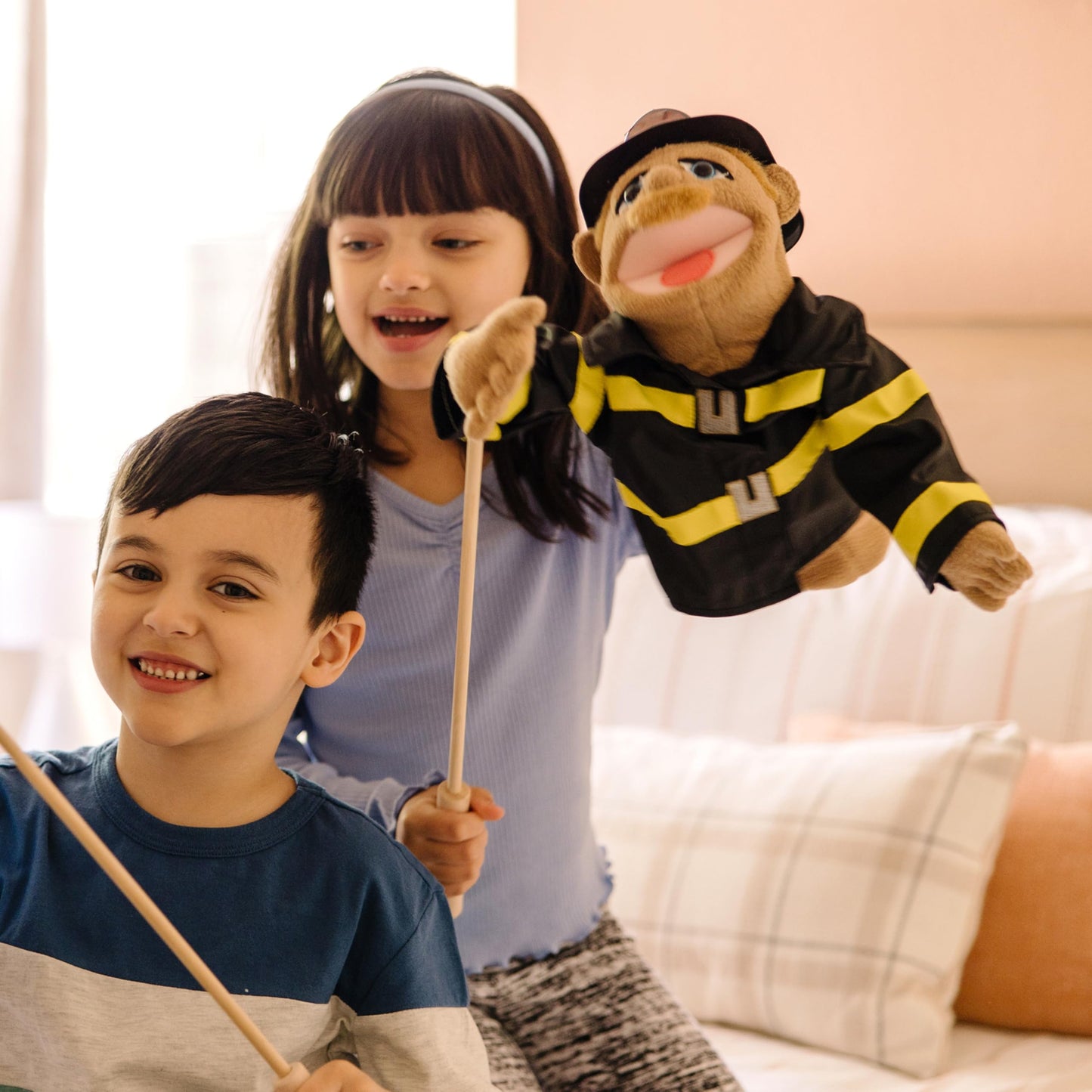 Melissa & Doug Rescue Puppet Set – Police Officer & Firefighter Puppets for Imaginative Pretend Play
