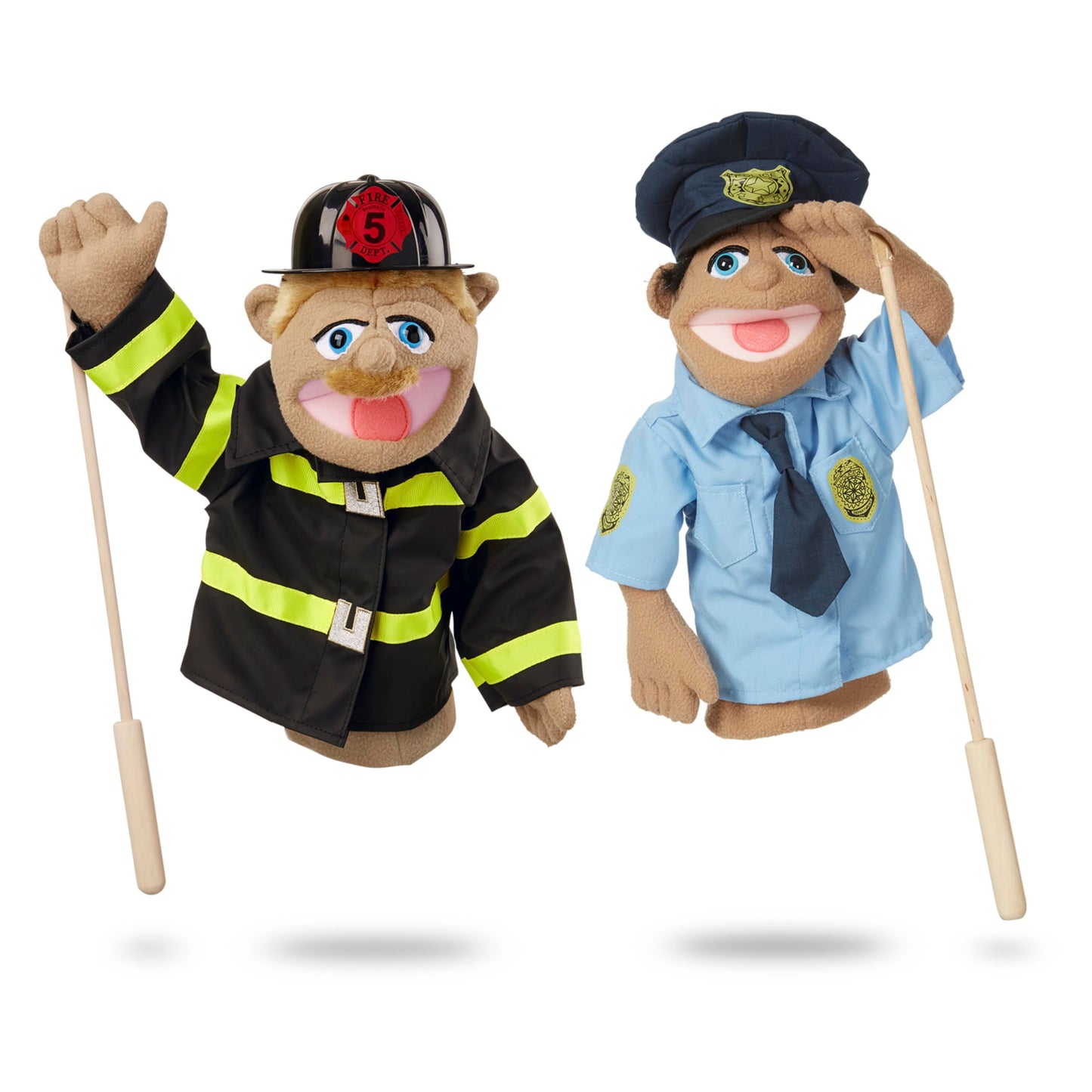 Melissa & Doug Rescue Puppet Set – Police Officer & Firefighter Puppets for Imaginative Pretend Play