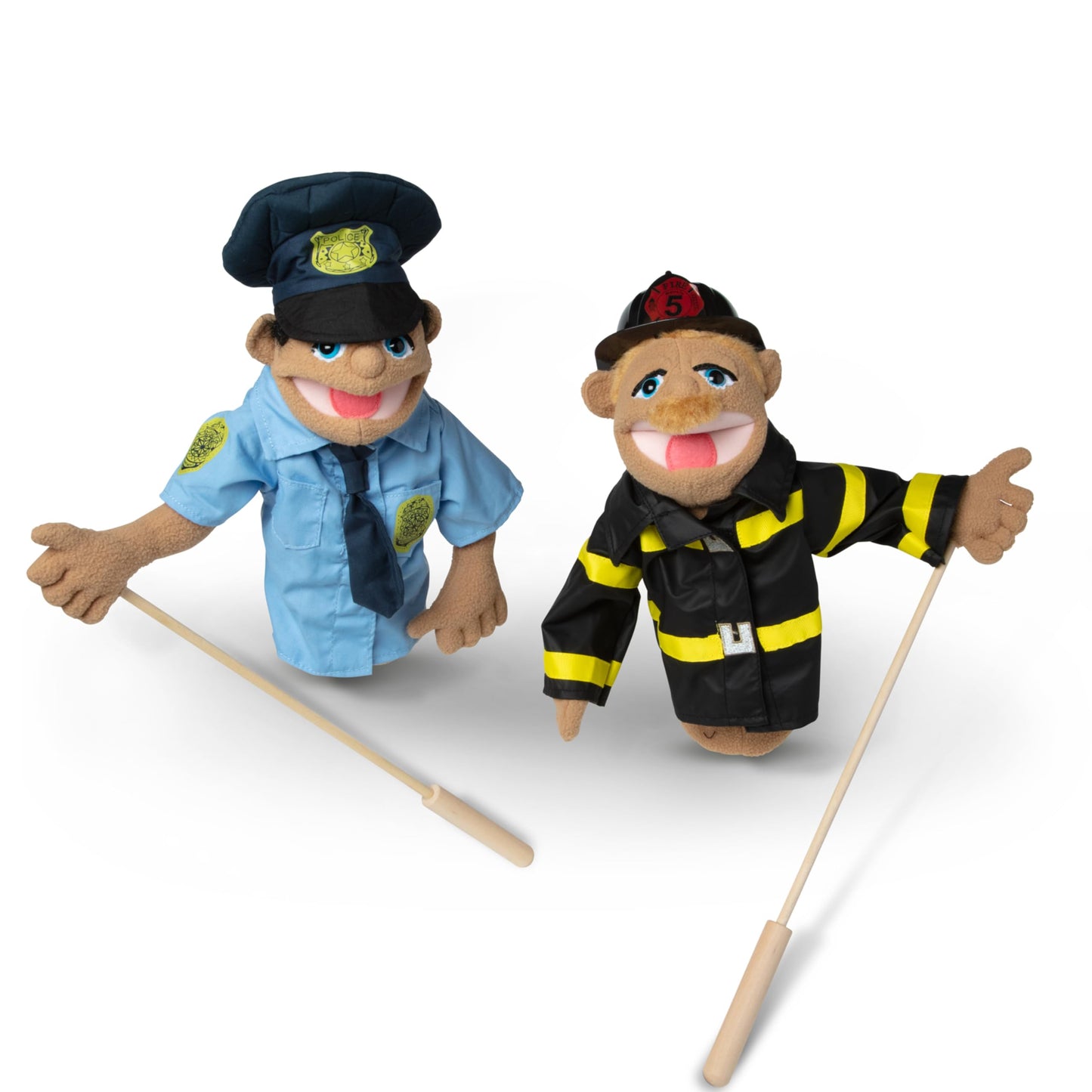 Melissa & Doug Rescue Puppet Set – Police Officer & Firefighter Puppets for Imaginative Pretend Play