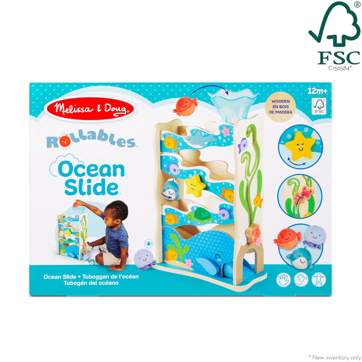 Melissa & Doug Rollables Ocean Slide – Wooden Ball Drop Toy for 12m+