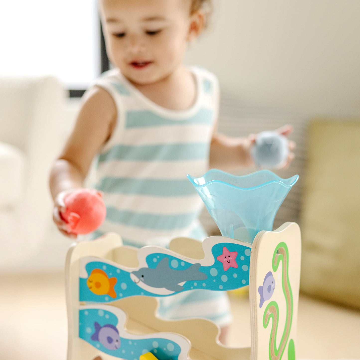 Melissa & Doug Rollables Ocean Slide – Wooden Ball Drop Toy for 12m+