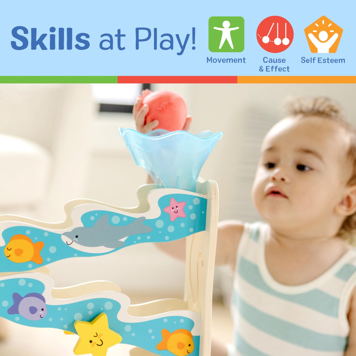 Melissa & Doug Rollables Ocean Slide – Wooden Ball Drop Toy for 12m+