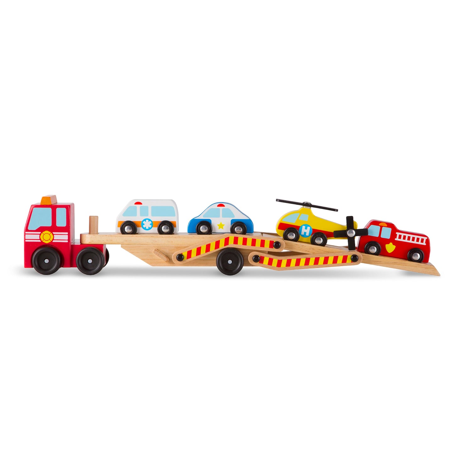 Melissa & Doug Emergency Vehicle Carrier Truck with 4 Rescue Vehicles | Wooden Playset