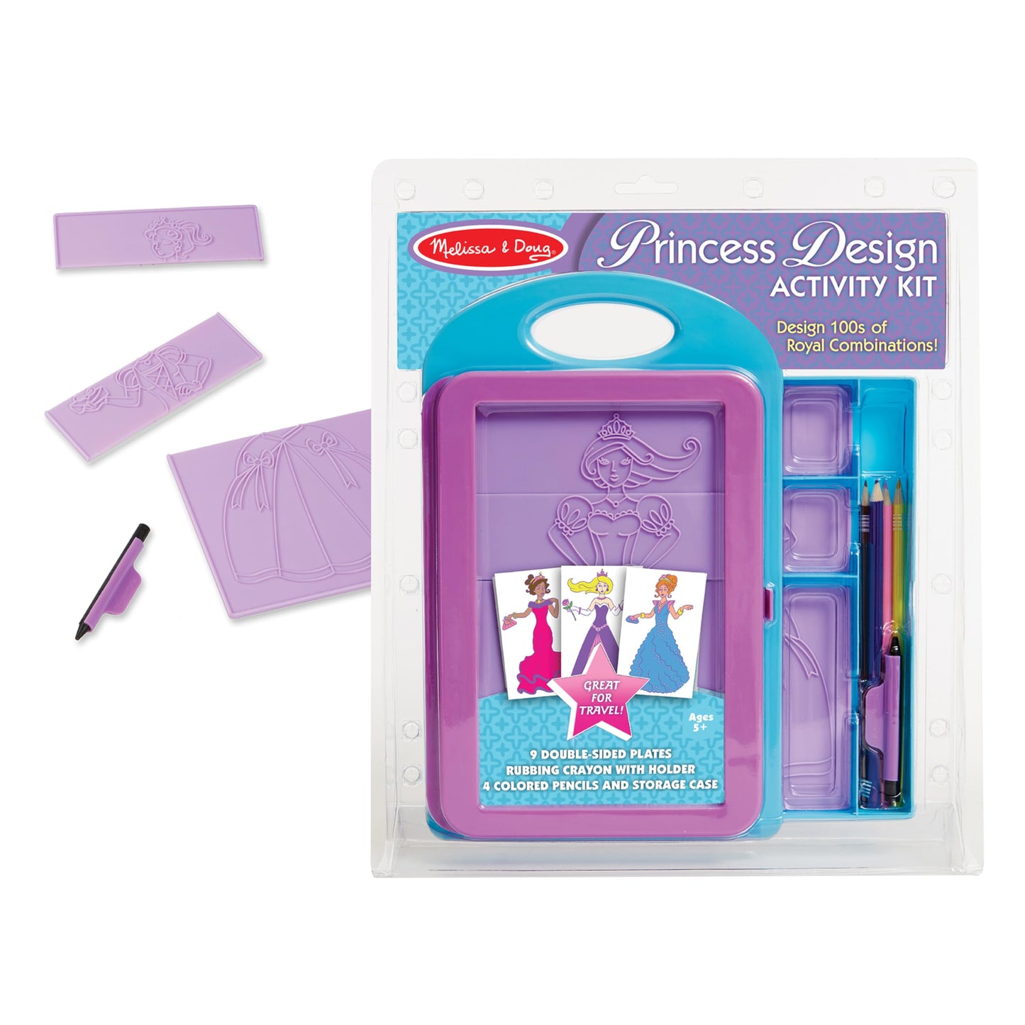 Melissa & Doug Princess Design Activity Kit – 9 Double-Sided Plates, Pencils & Rubbing Crayon