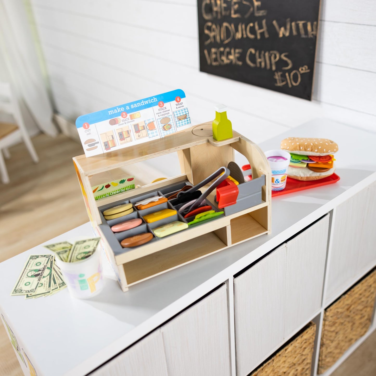 Melissa & Doug Slice-Stack-Serve Wooden Sandwich Counter | Pretend Play Kitchen