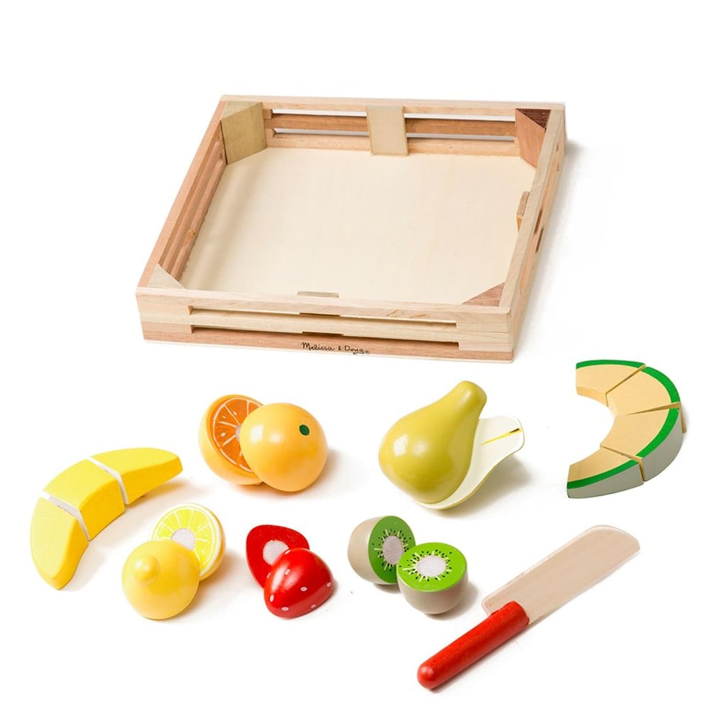Melissa & Doug Cutting Fruit Set (18pcs) — Wooden Play Food & Free Scratch Art Mini-Pad Bundle