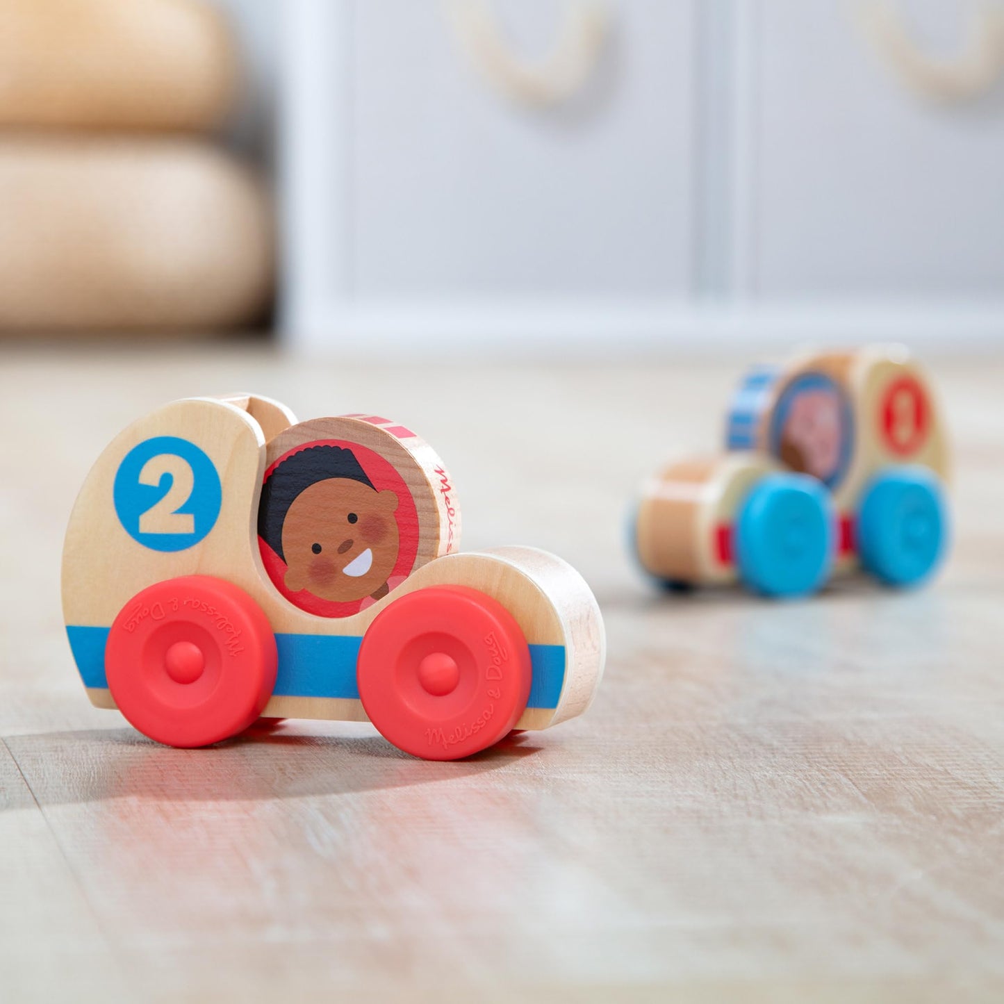 Melissa & Doug GO Tots Wooden Race Cars – 2 Cars, 2 Disks, FSC-Certified