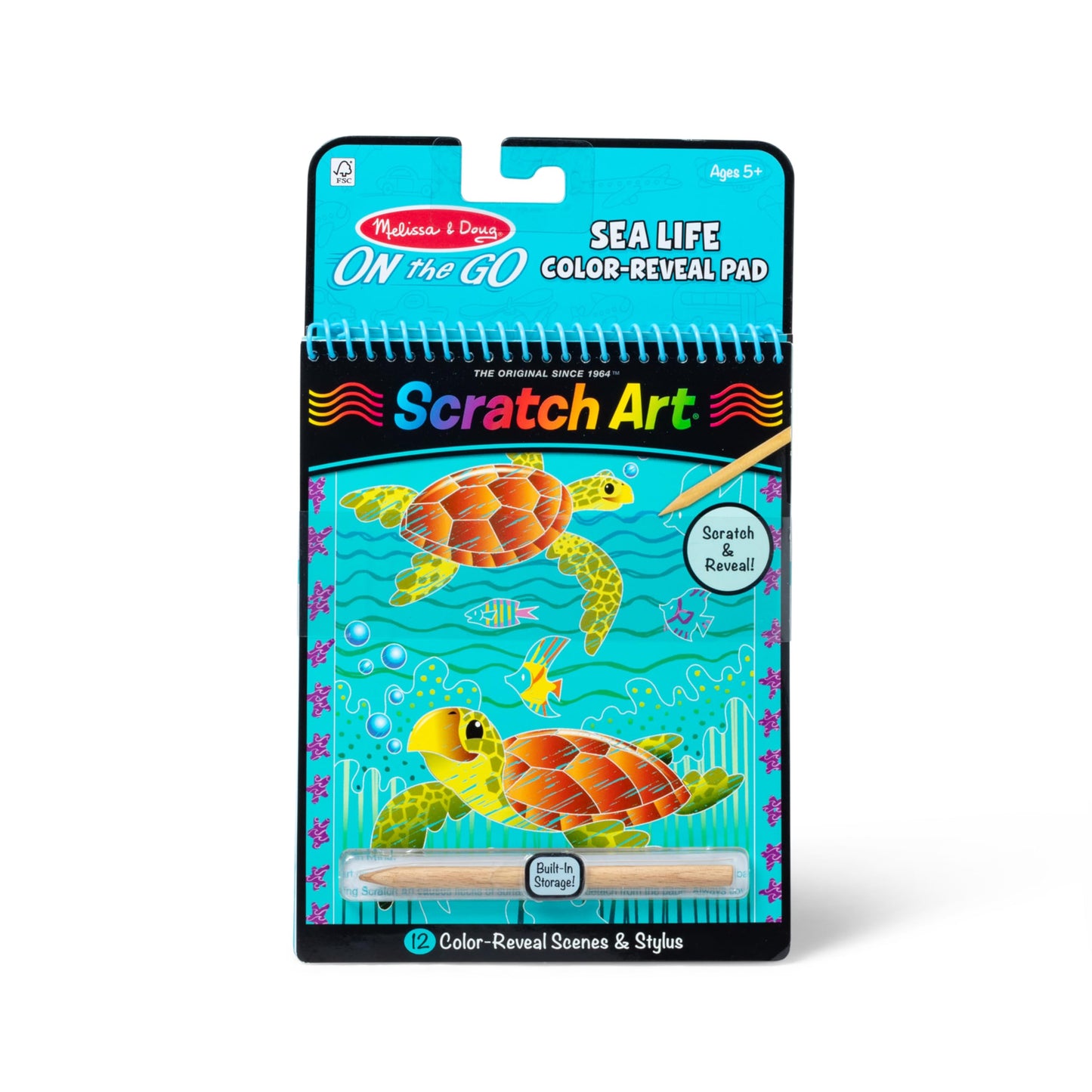 Melissa & Doug On the Go Scratch Art Sea Life — 12-Page Color-Reveal Pad (FSC-Certified)