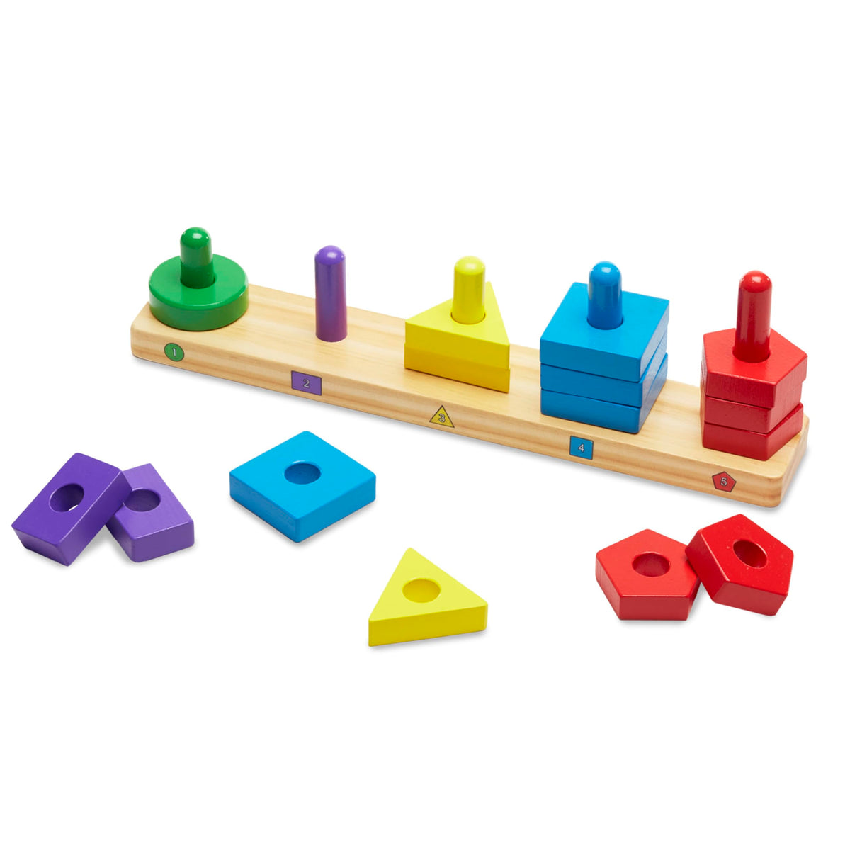 Melissa & Doug Stack and Sort Board – Wooden Educational Toy with 15 Solid Wood Pieces