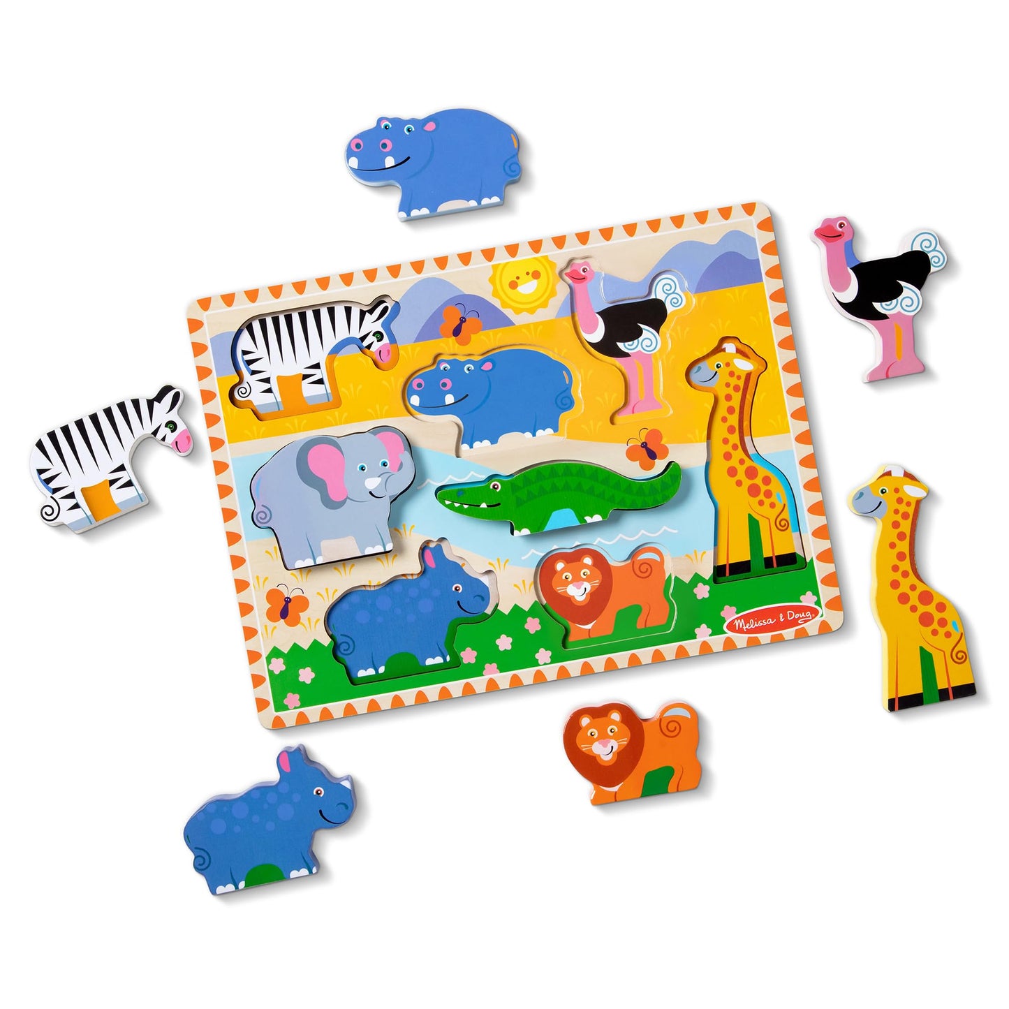 Melissa & Doug Safari Wooden Chunky Puzzle (8 pcs) – Screen-Free Educational Toy for Toddlers & Kids 2+
