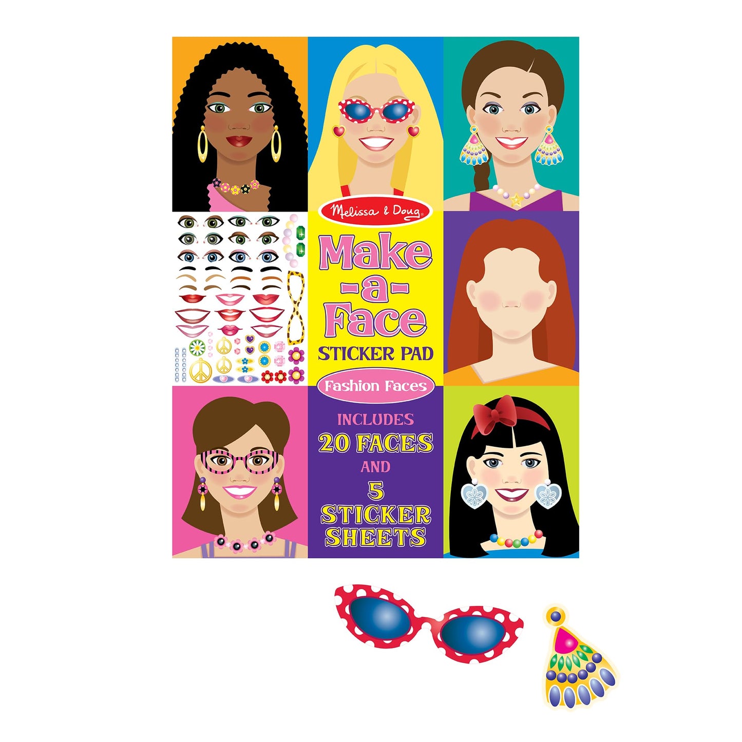 Melissa & Doug Make-a-Face Sticker Pad – Fashion Faces, 20 Faces, 5 Sticker Sheets – FSC Certified