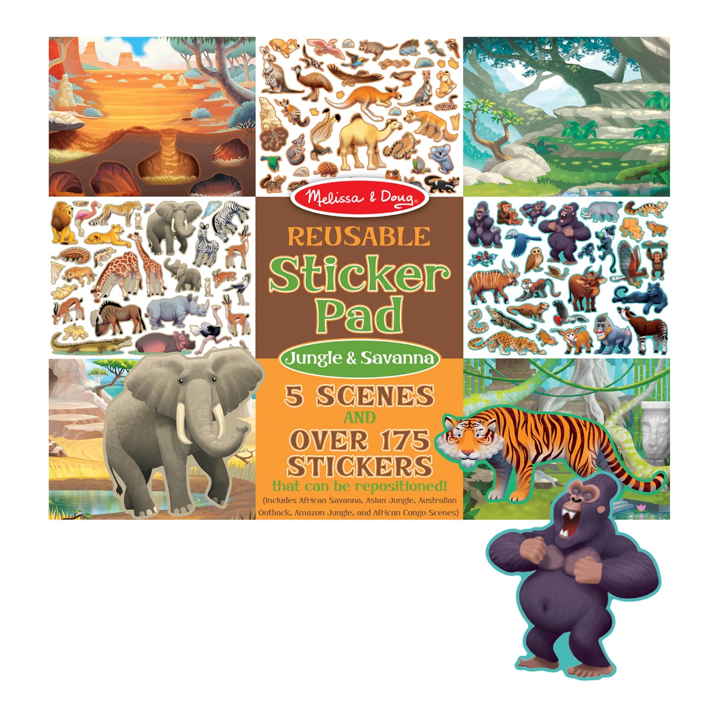 Melissa & Doug Reusable Sticker Pad: Jungle & Savanna — 175+ Stickers, 5 Scenes