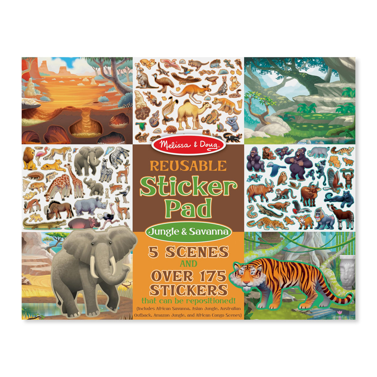Melissa & Doug Reusable Sticker Pad: Jungle & Savanna — 175+ Stickers, 5 Scenes