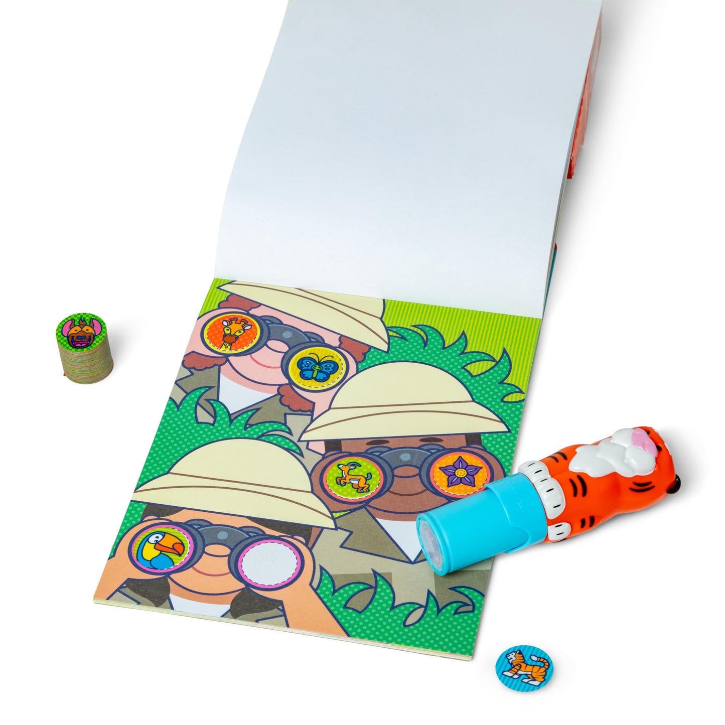 Melissa & Doug Sticker WOW Tiger Bundle – 24-Page Activity Book, Refillable Stamper, 500 Stickers
