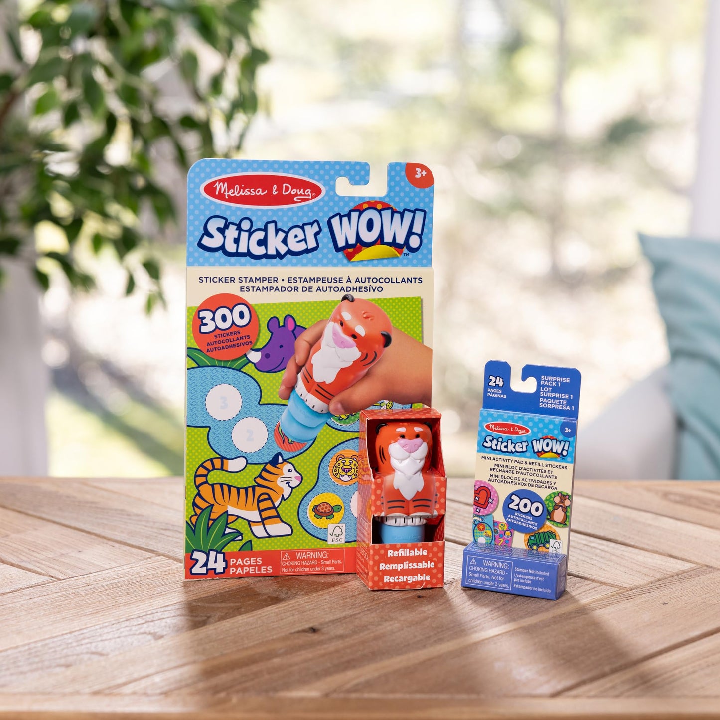 Melissa & Doug Sticker WOW Tiger Bundle – 24-Page Activity Book, Refillable Stamper, 500 Stickers