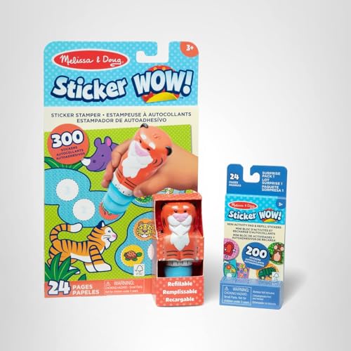 Melissa & Doug Sticker WOW Tiger Bundle – 24-Page Activity Book, Refillable Stamper, 500 Stickers