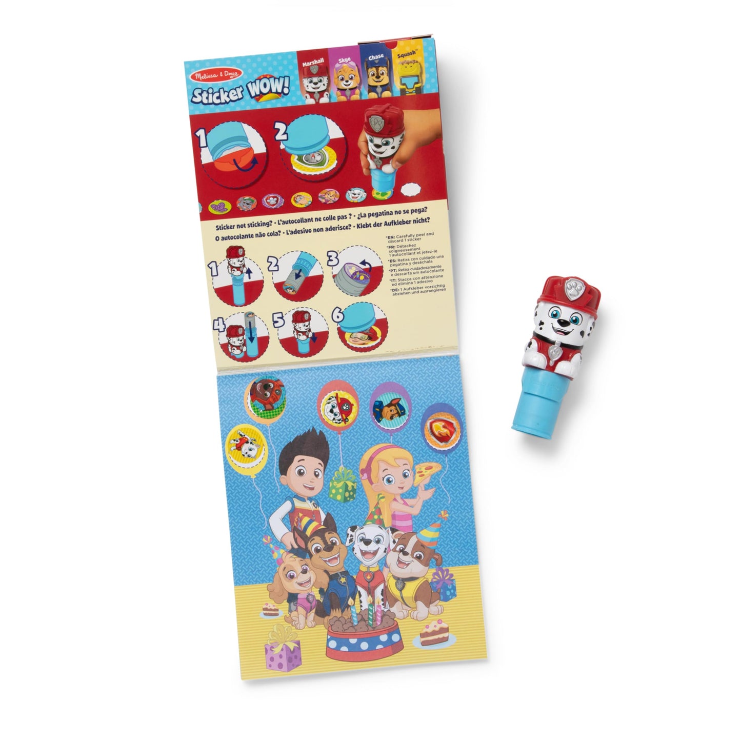 Melissa & Doug Sticker WOW! PAW Patrol Marshall – 24-Page Pad + 300 Sticker Stamper, FSC Certified