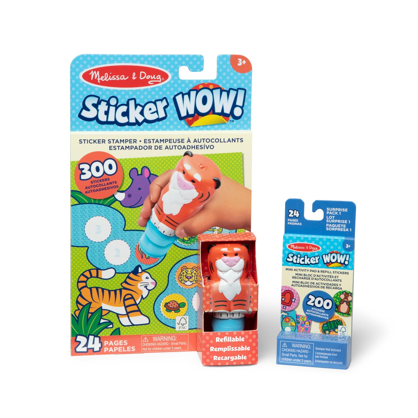 Melissa & Doug Sticker WOW Tiger Bundle – 24-Page Activity Book, Refillable Stamper, 500 Stickers