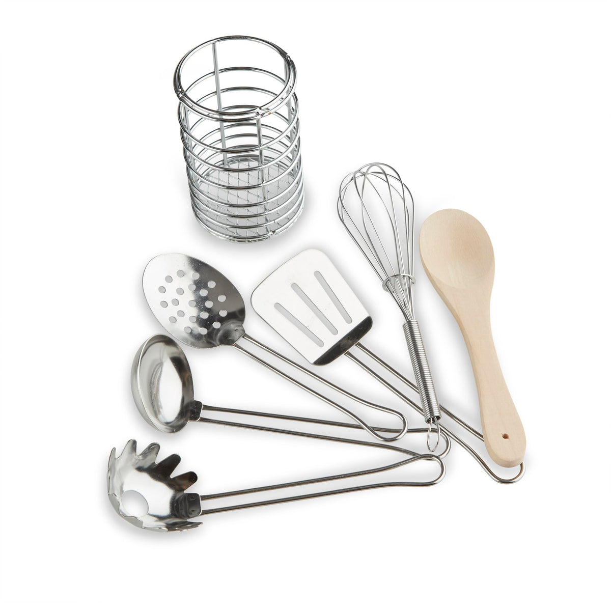 Melissa & Doug Stir & Serve 7-Piece Utensils Set — Stainless Steel & Wood