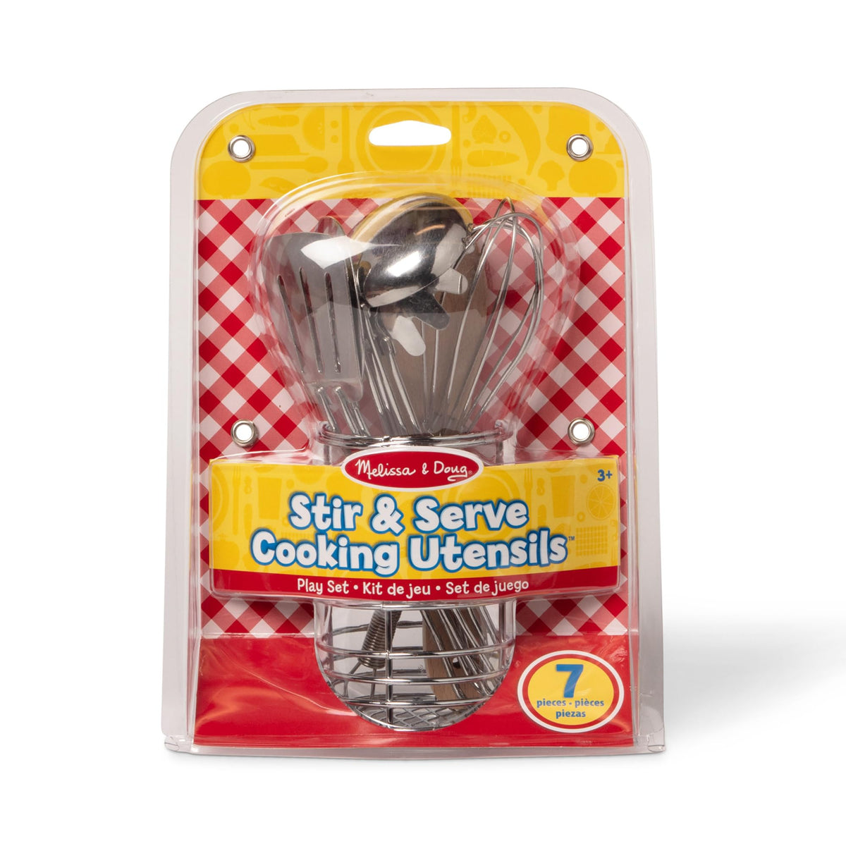 Melissa & Doug Stir & Serve 7-Piece Utensils Set — Stainless Steel & Wood