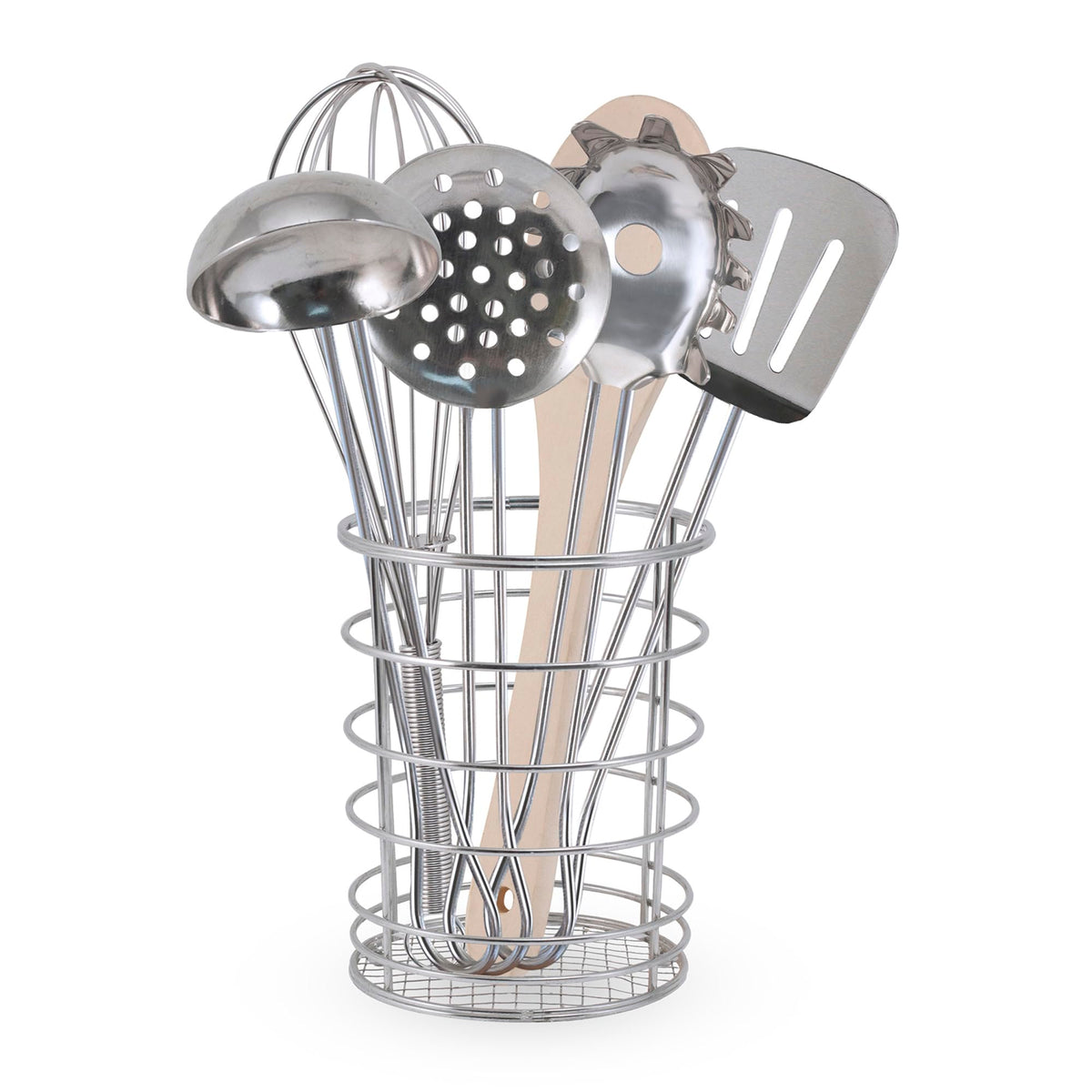 Melissa & Doug Stir & Serve 7-Piece Utensils Set — Stainless Steel & Wood