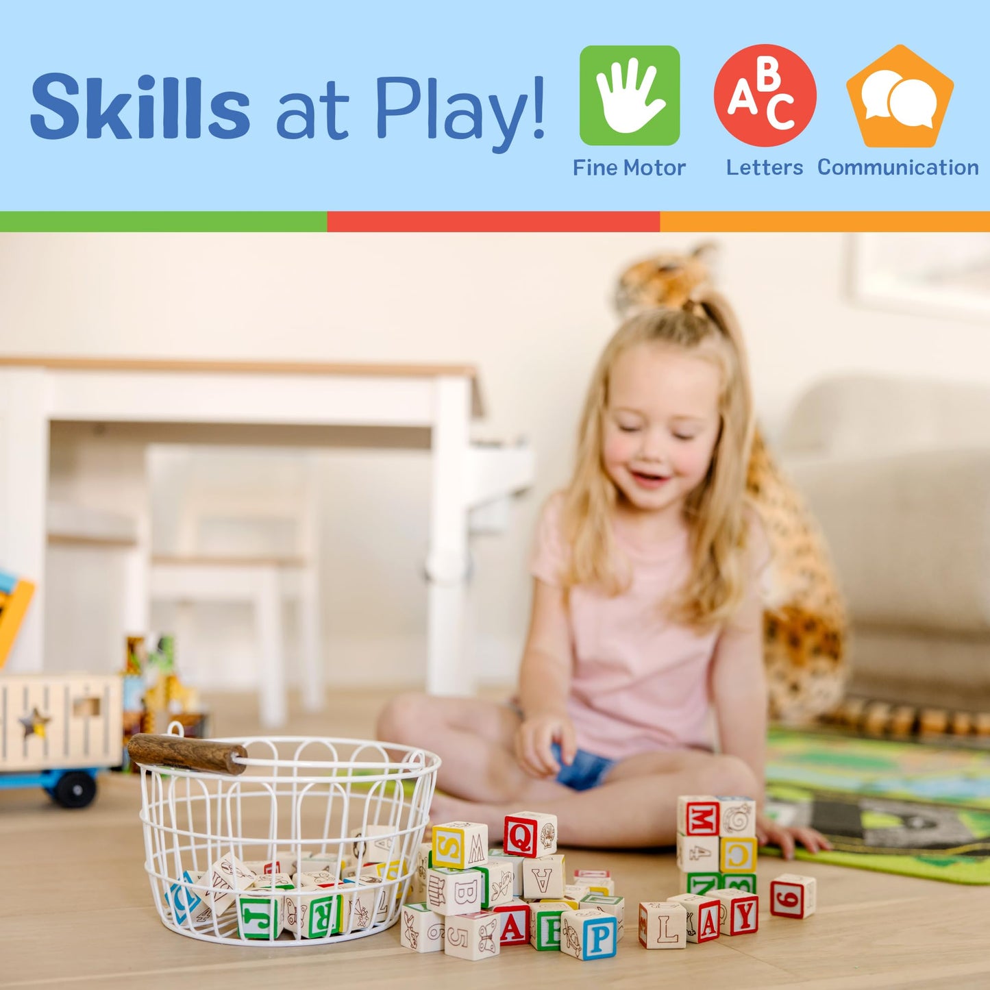 Melissa & Doug Deluxe Wooden ABC/123 Blocks Set – 50 Pieces with Storage Pouch