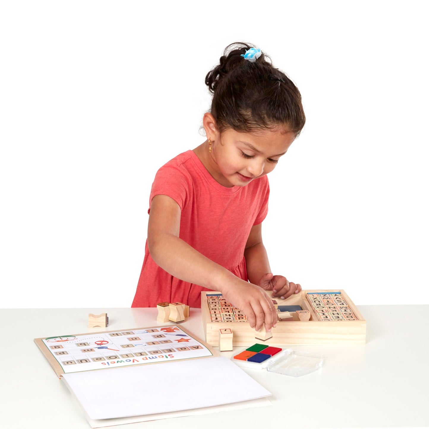 Melissa & Doug Deluxe Wooden Stamp Set – ABCs & 123s, 71 Stamps, 25-Page Activity Book