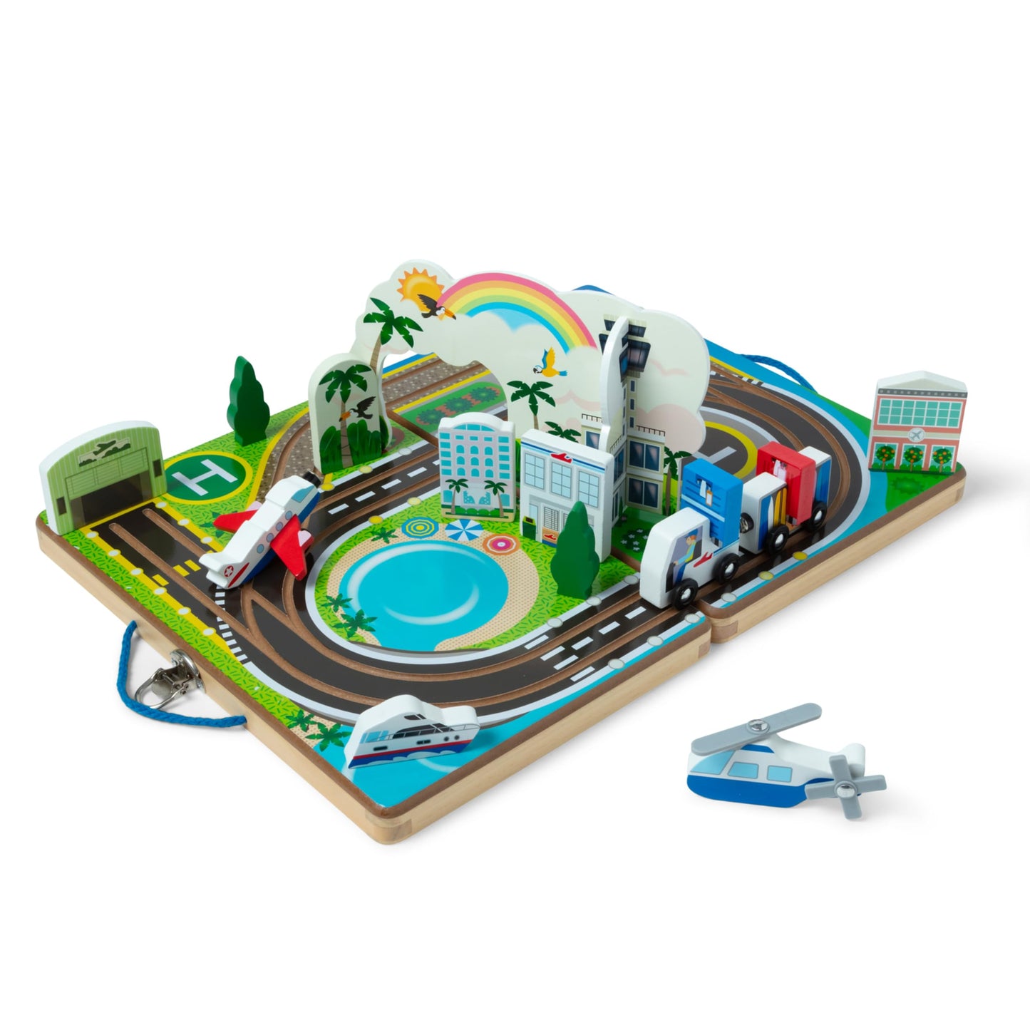 Melissa & Doug Take-Along Airport Play Set with Built-in Tracks – FSC-Certified