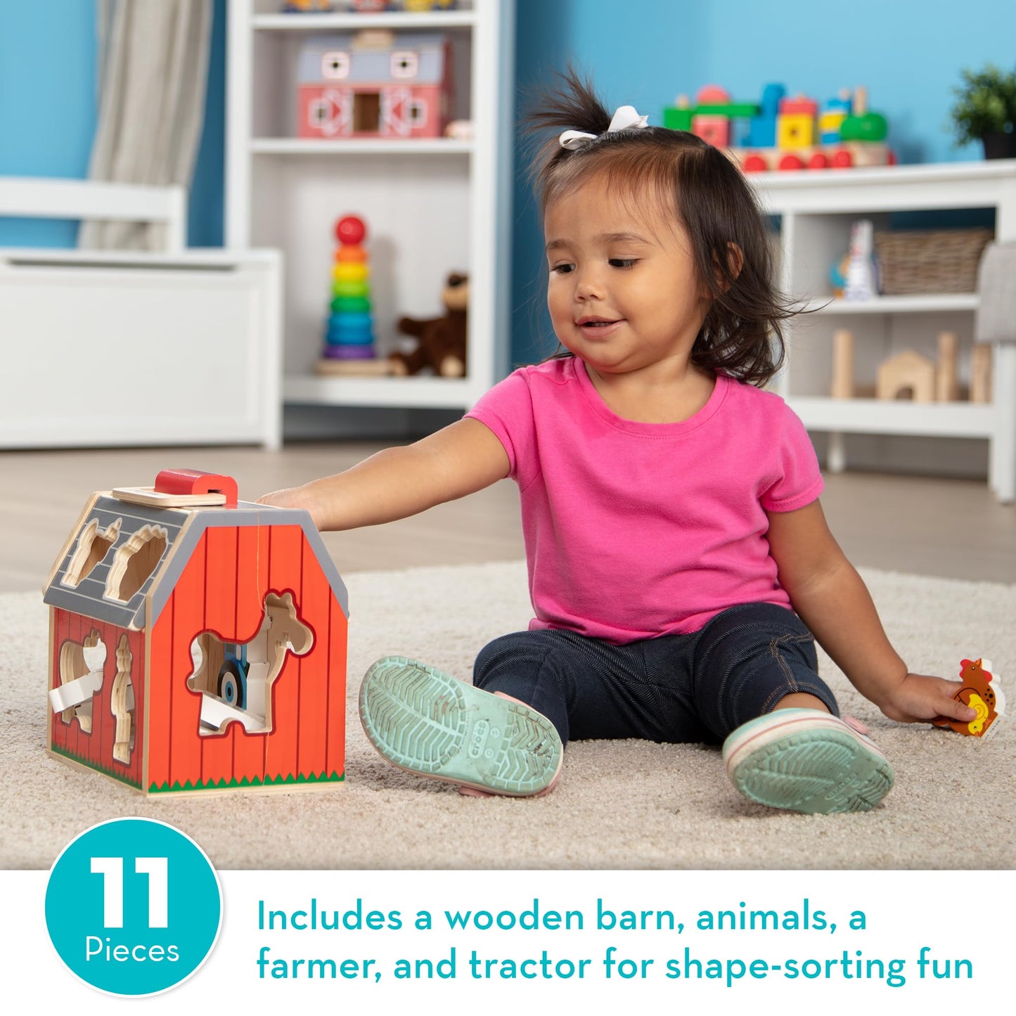 Melissa & Doug Take-Along Wooden Barn – 11-Pc Portable Farm Playset with Pop-Up Roof