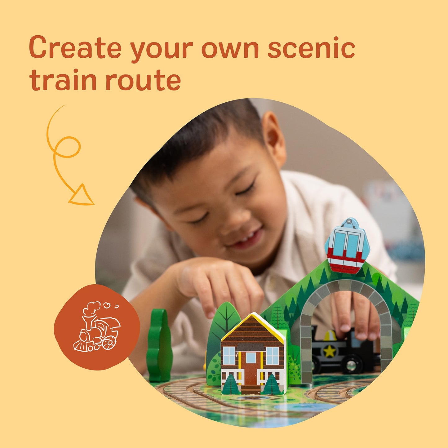 Melissa & Doug Take-Along Railroad Tabletop Playset – Portable Wooden Train Toys, Animals & Scenery (FSC Certified)