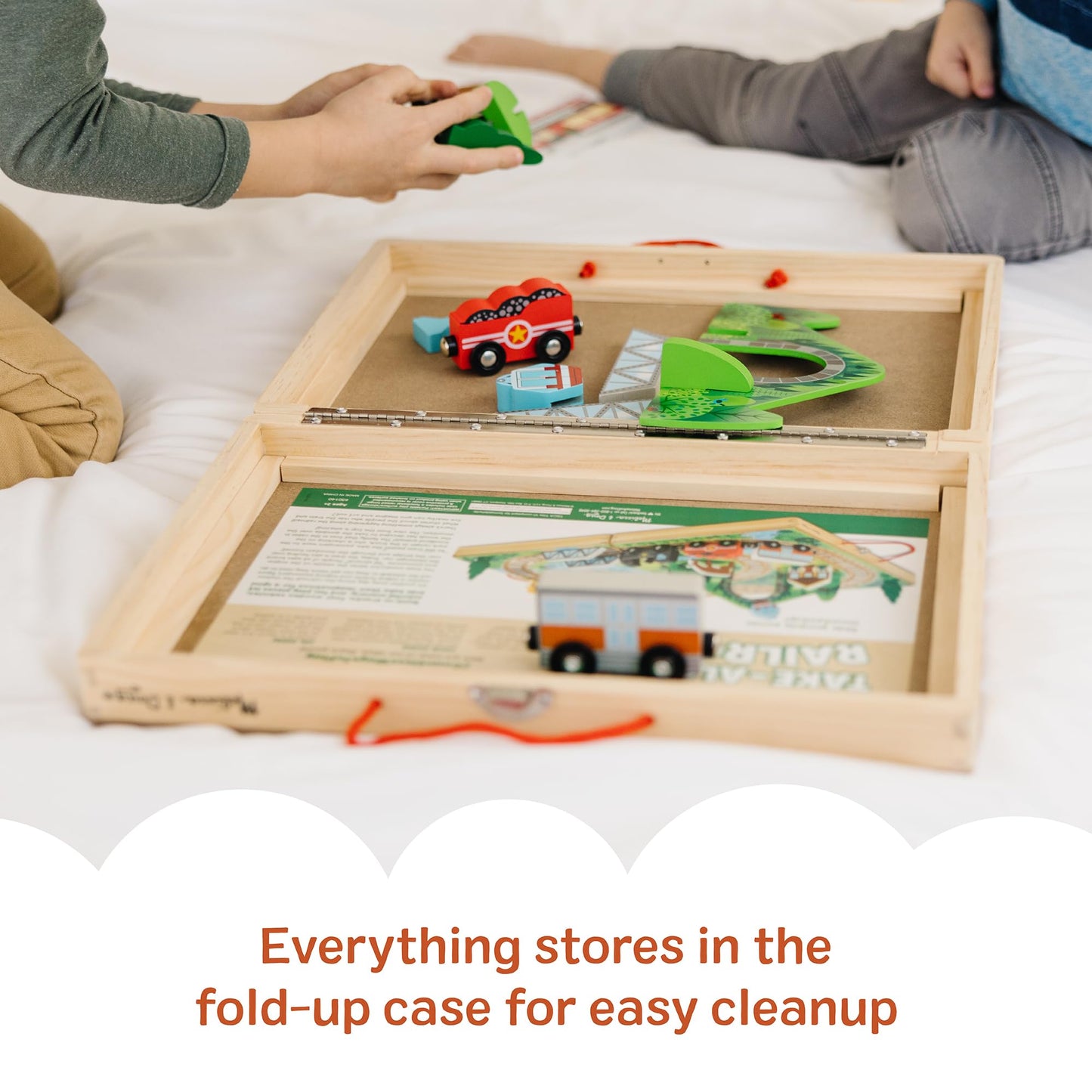 Melissa & Doug Take-Along Railroad Tabletop Playset – Portable Wooden Train Toys, Animals & Scenery (FSC Certified)