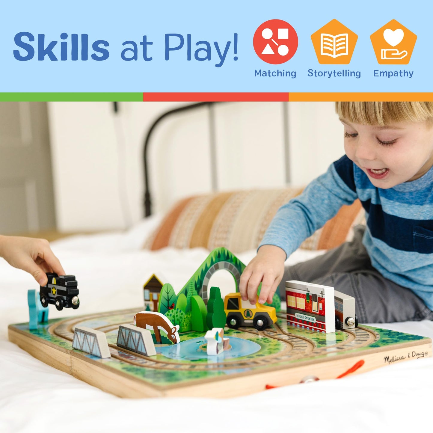 Melissa & Doug Take-Along Railroad Tabletop Playset – Portable Wooden Train Toys, Animals & Scenery (FSC Certified)
