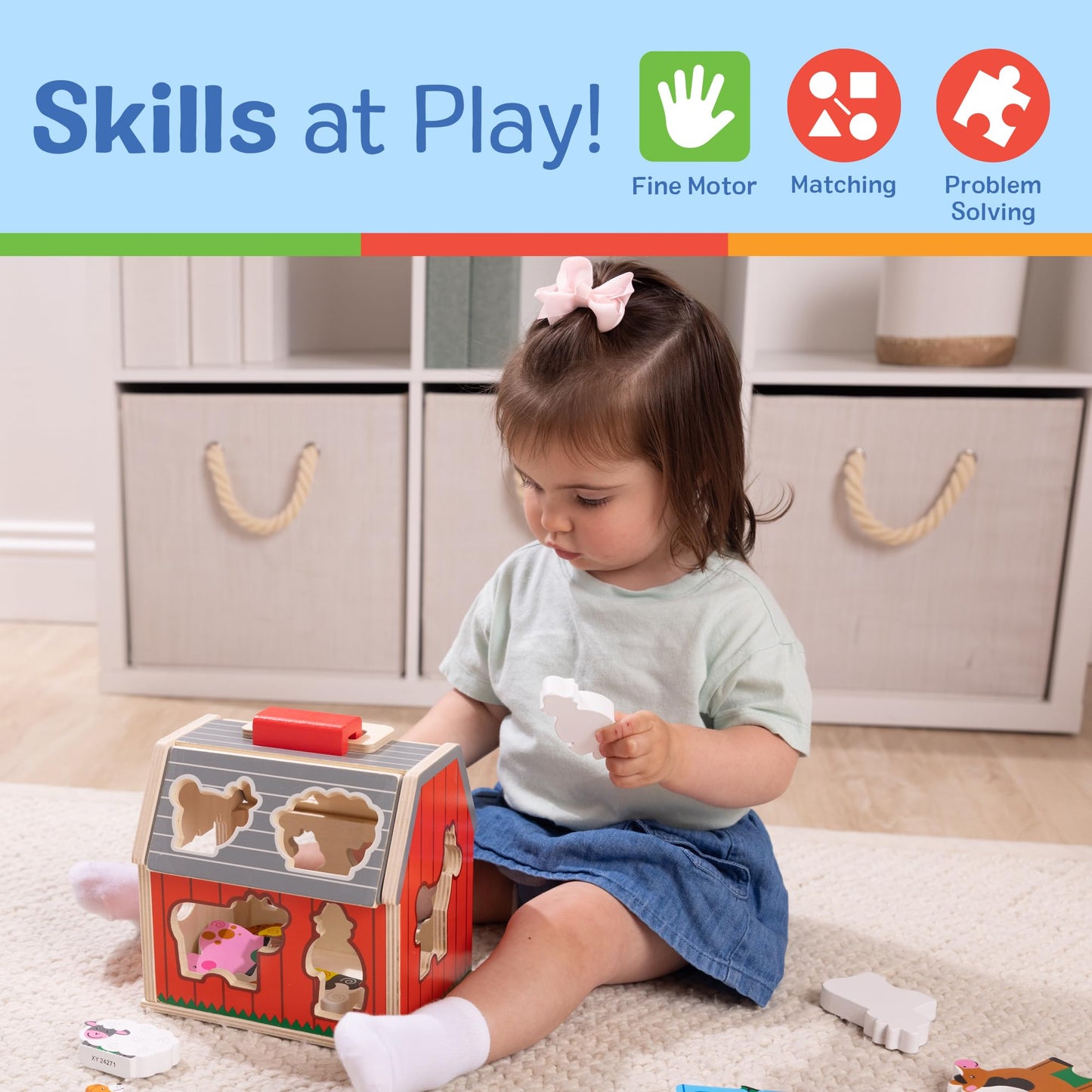 Melissa & Doug Take-Along Wooden Barn – 11-Pc Portable Farm Playset with Pop-Up Roof