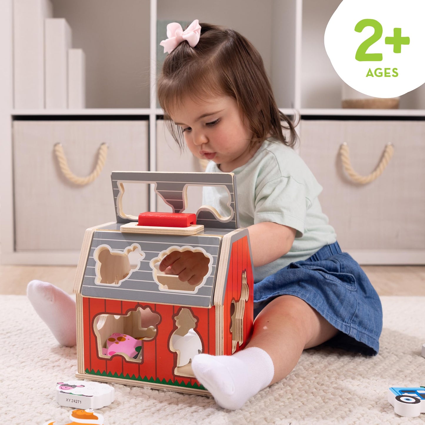 Melissa & Doug Take-Along Wooden Barn – 11-Pc Portable Farm Playset with Pop-Up Roof