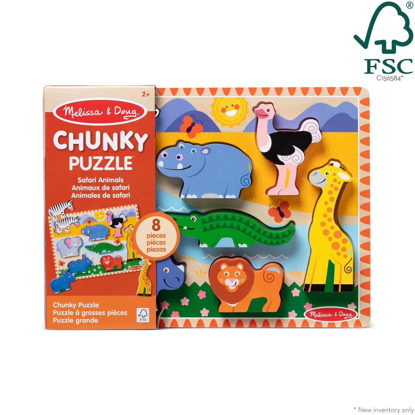 Melissa & Doug Safari Wooden Chunky Puzzle (8 pcs) – Screen-Free Educational Toy for Toddlers & Kids 2+