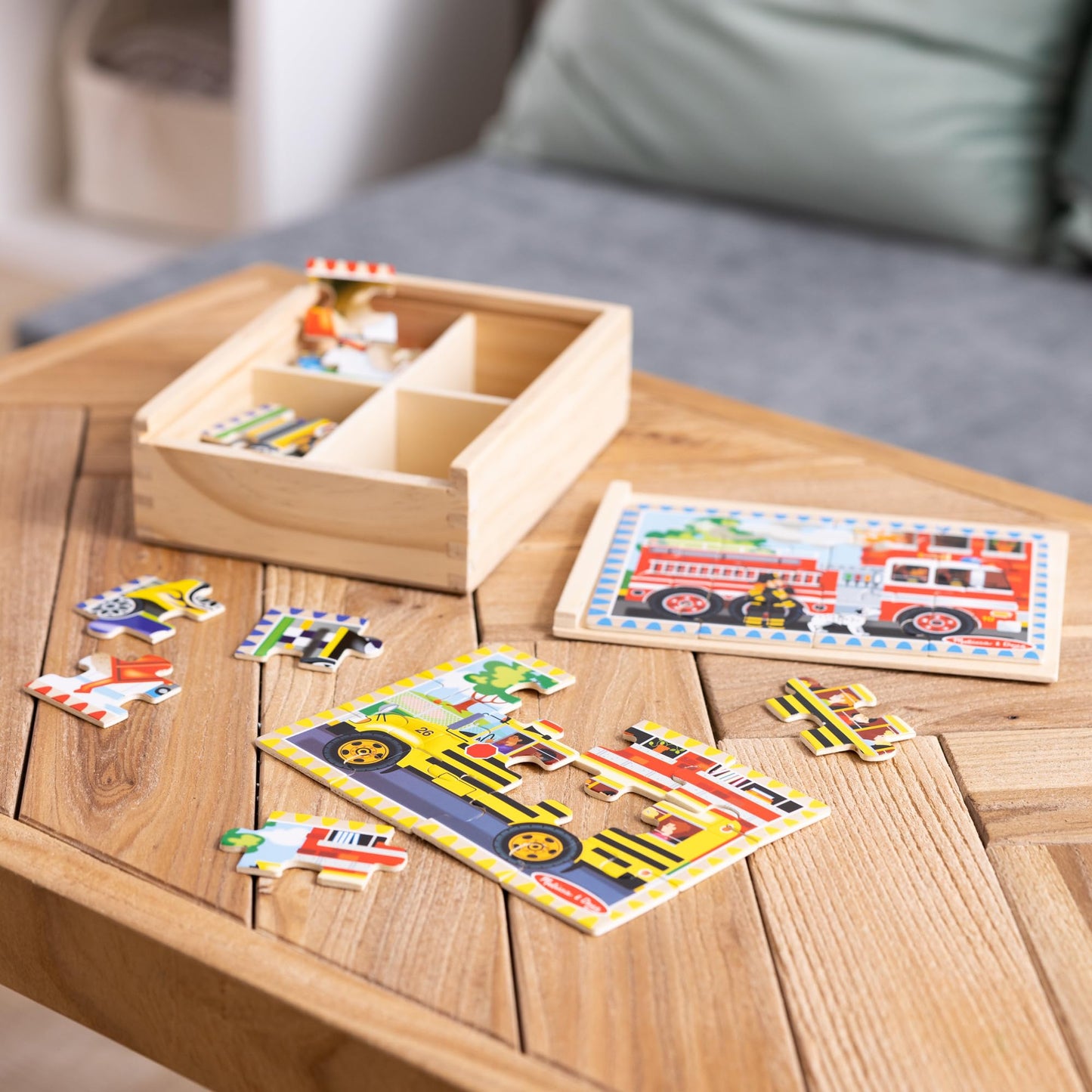 Melissa & Doug 4-in-1 Wooden Vehicle Puzzle Set – 48 Pieces, FSC Certified, Storage Box, Ages 3+