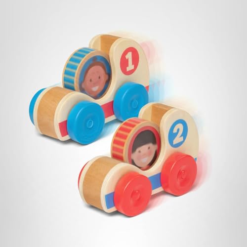 Melissa & Doug GO Tots Wooden Race Cars – 2 Cars, 2 Disks, FSC-Certified